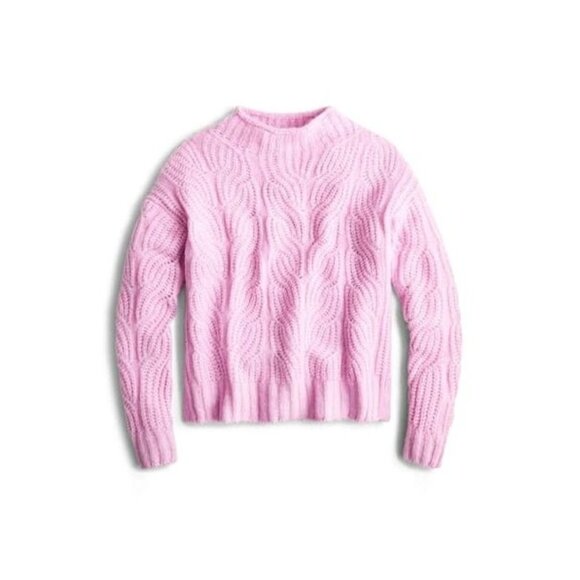 J. Crew Womens 2X Pink Long Sleeve Mock Neck Alpaca Pointelle Cable Knit Sweater - Picture 1 of 9